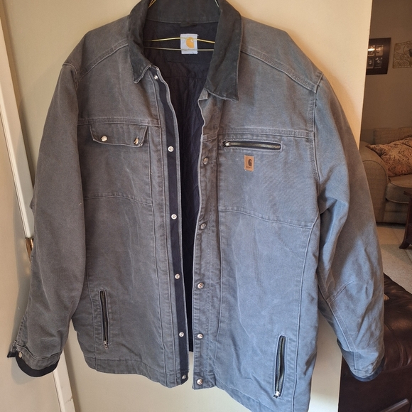 NICE! Carhartt Men's Heavyweight Gray Canvas Work Jacket Coat 3XL TALL - Picture 10 of 13
